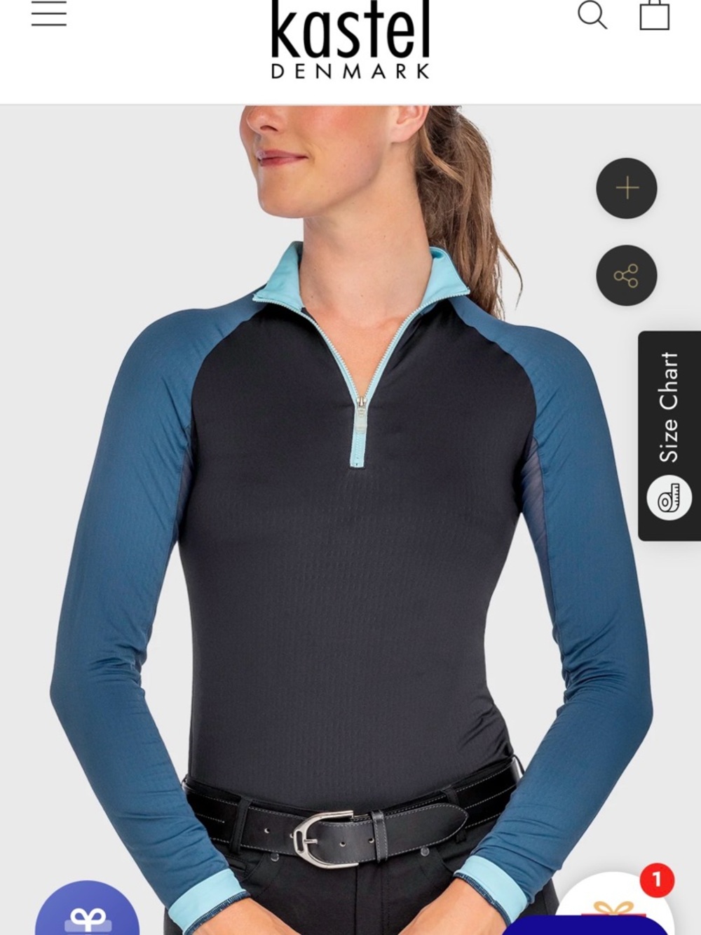NWT - Kastel Denmark Women's Long Sleeve Zip-Top in Black and Blue
